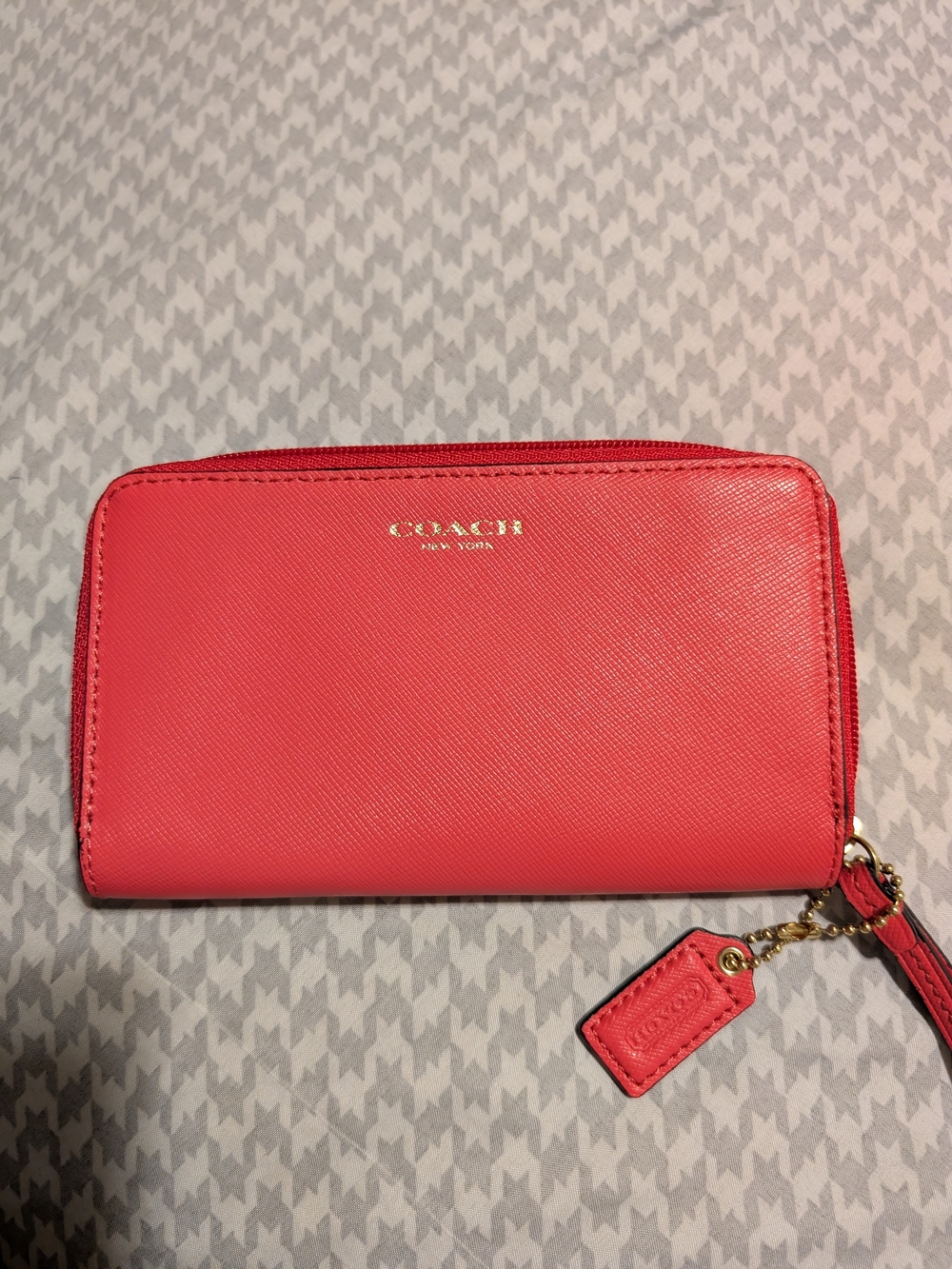 Coach Saffiano Zip Wristlet Wallet in Coral Red
